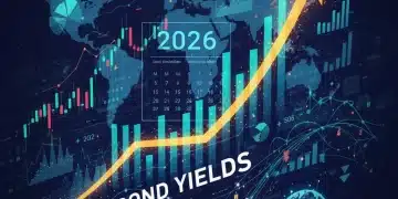 Financial charts showing bond market trends and 2026 calendar, representing future investment opportunities.
