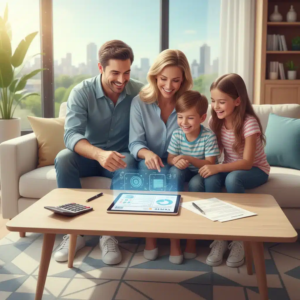 Happy family reviewing child tax credit documents on a tablet, symbolizing financial planning for 2026.
