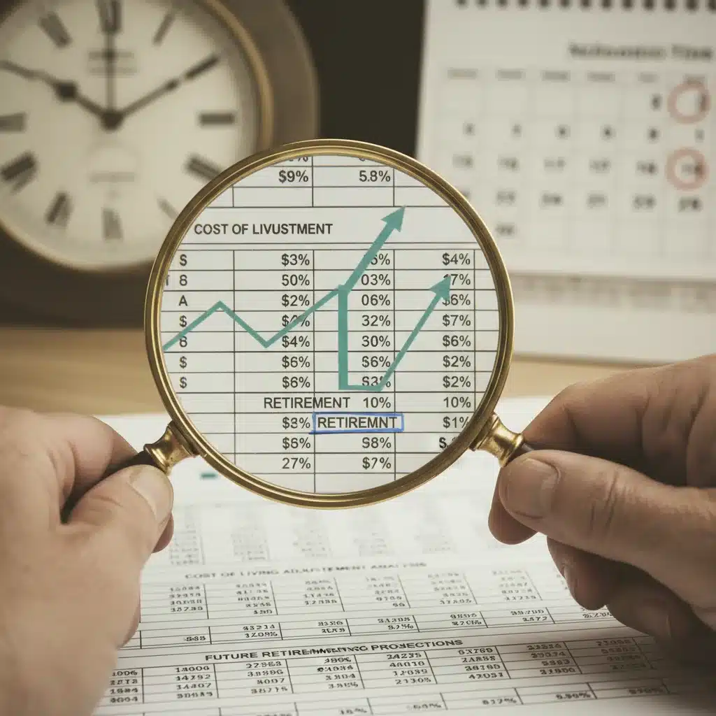 Magnifying glass examining financial documents related to 2026 COLA impact on retirement benefits