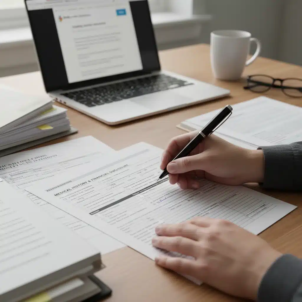 Detailed disability benefits application form being completed