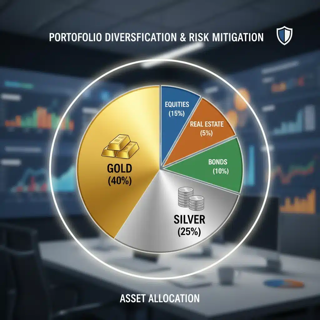 Diversified investment portfolio with significant gold and silver allocation