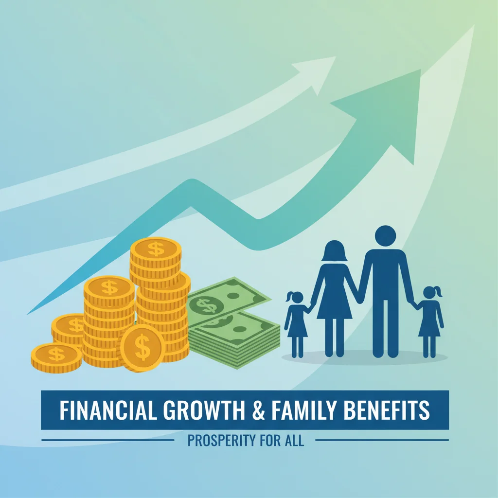 Illustration of money and family silhouette, symbolizing financial benefits and growth from tax credits.