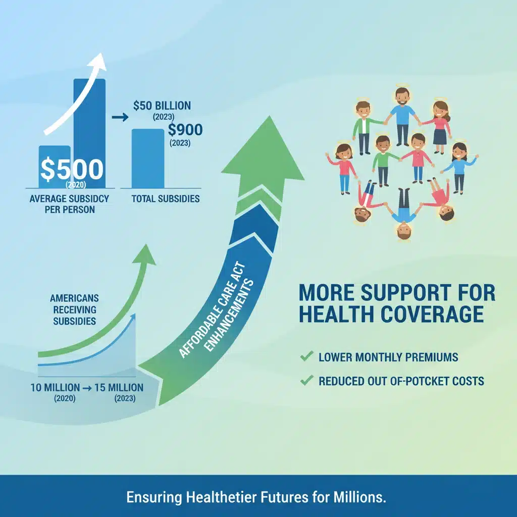 Infographic showing increased health insurance subsidies benefiting millions