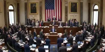 US Congress members debating new tax bill in a legislative chamber.