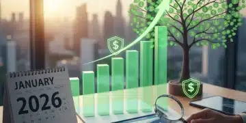 Financial growth chart with 2026 calendar and hands planning tax strategy