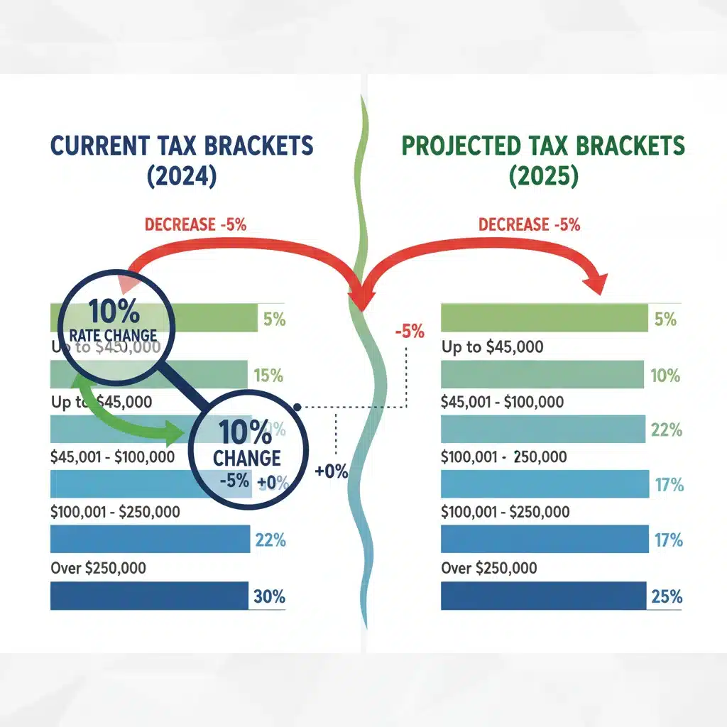 Infographic illustrating proposed tax rate changes for individuals and corporations.